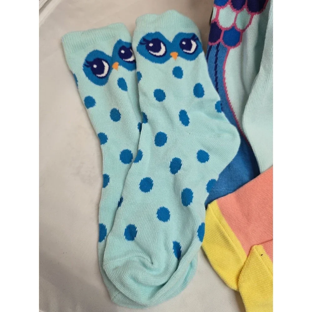 Lot of 4 Pairs Girls Crew Socks Owl Mermaid Unicorn Pineapple Medium New